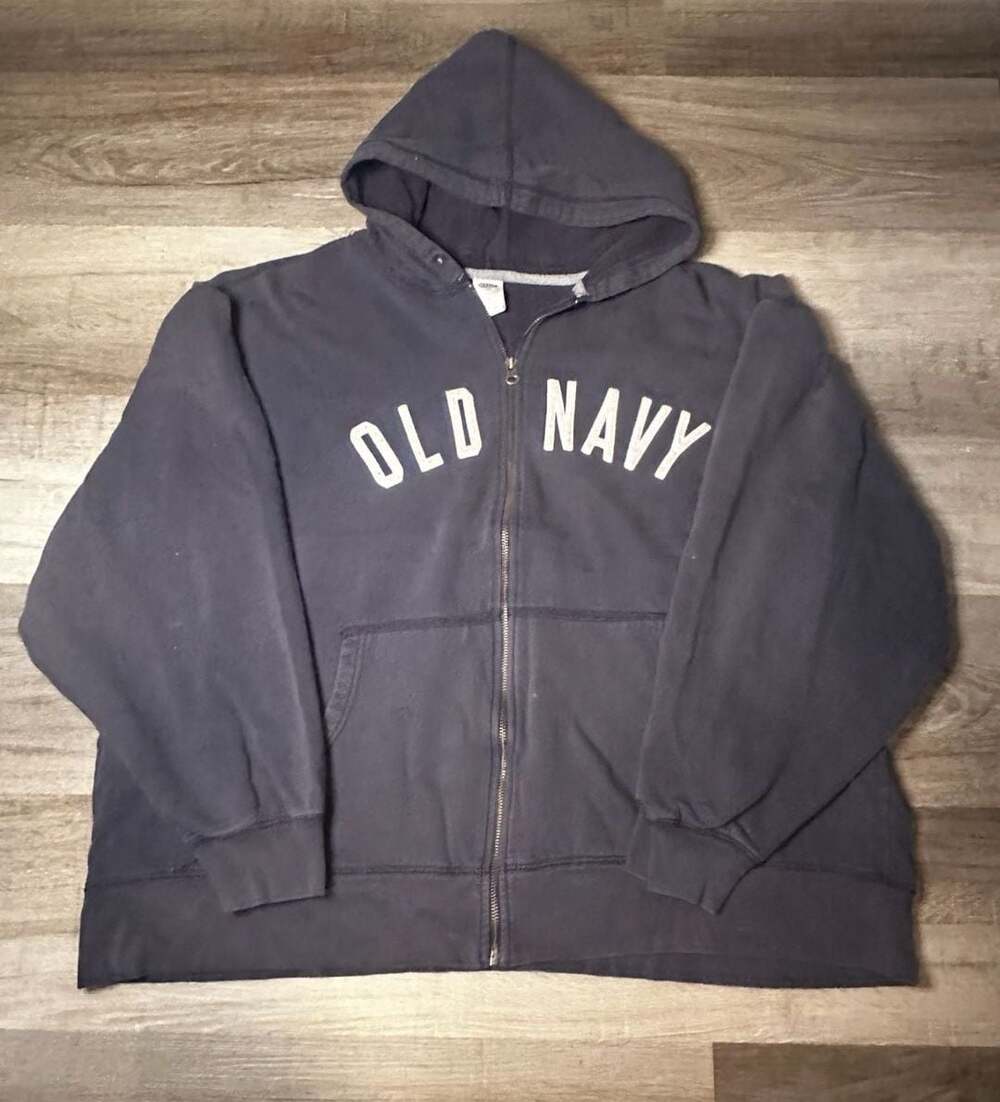 Old Navy Men's Full-Zip Hoodie with White Logo - Size XXL